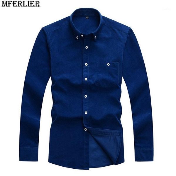 

mferlier men shirt corduroy long sleeve cotton 4xl 5xl pocket warm autumn winter blue red casual dress shirt men blouse1, White;black