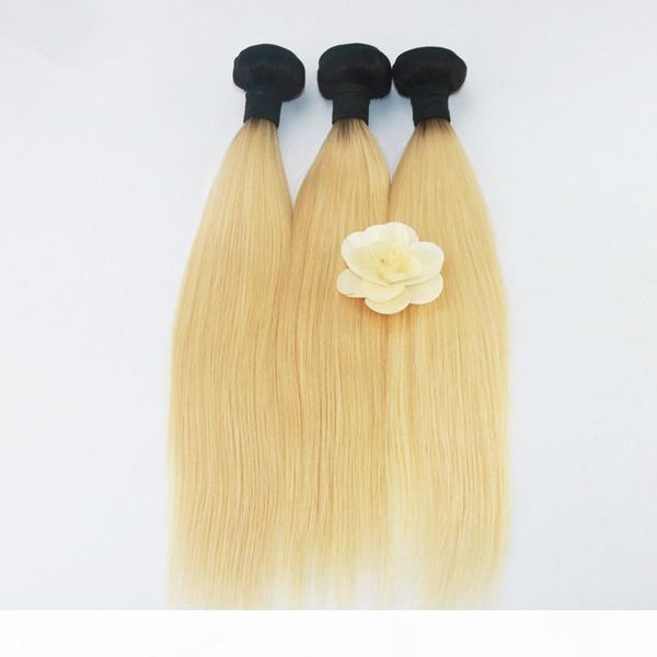 

ellibess hair-ombre color 1b 613 human hair bundles 100g bundle 3 bundles lot two tones blonde color with black root human hair