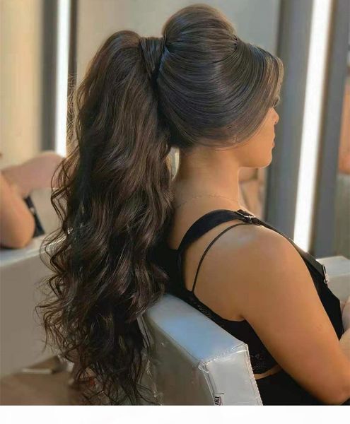 

160gram mongolian natural black virgin drawstring ponytail horsetail 10 to 22 inch weave body wave real human hair pony tails hairpiece
