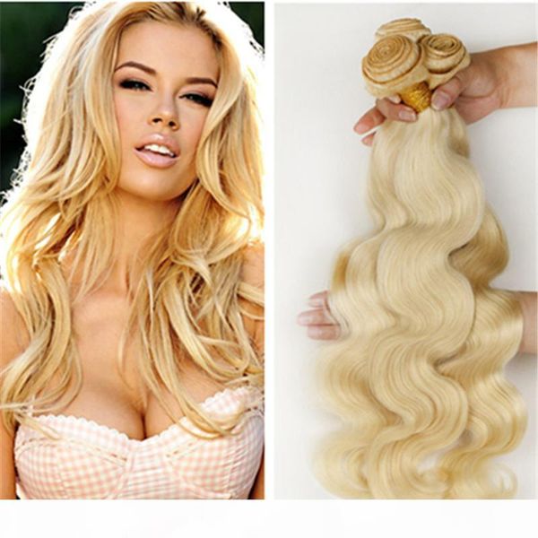 

9a virgin brazilian blonde human hair 3bundles #613 bleach blonde virgin human hair weaves body wave brazilian hair double wefts dhl free, Black