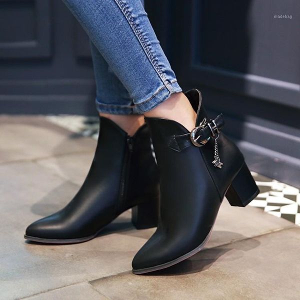

boots big size 9 10 11 12 women shoes ankle for ladies woman winter side zipper with belt buckle1, Black