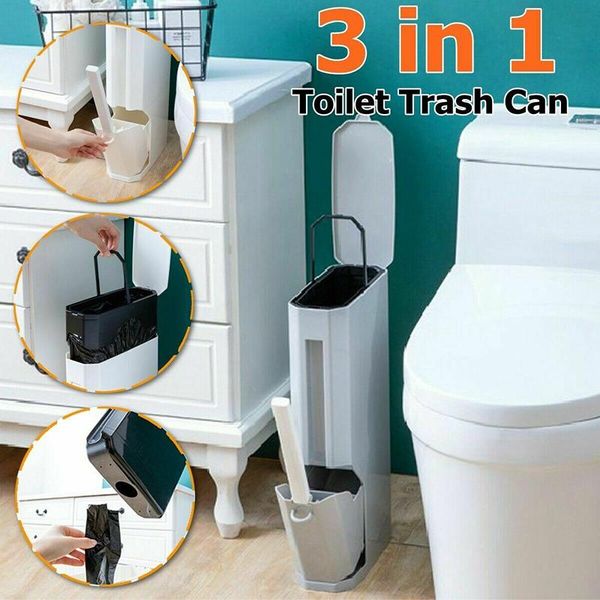 

waste bins plastic trash bucket set,small bin with lid toilet brush and garbage bag tissue box holder 3 in 1 bathroom accessories set