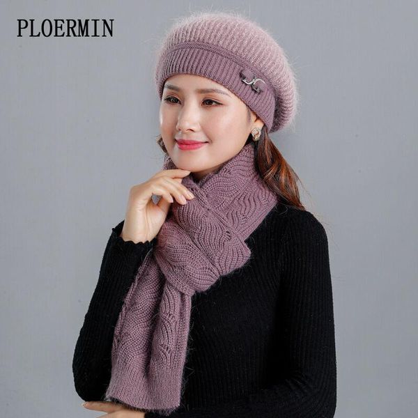 

good quality women's winter beret hat sets fur beanies hat and scarf lady fashion warm knitted hats, Blue;gray