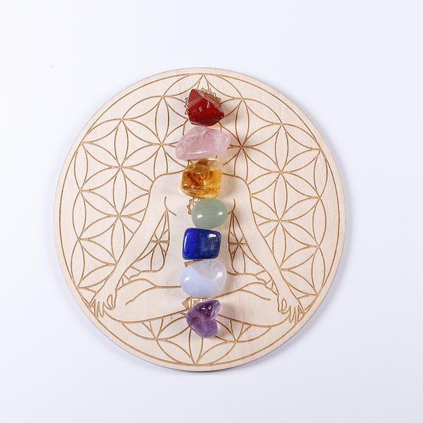 

7pcs/set natural crystal mixed seven chakra healing stone + seven star array wood plate gravel chips chakra home de qylbex, Black