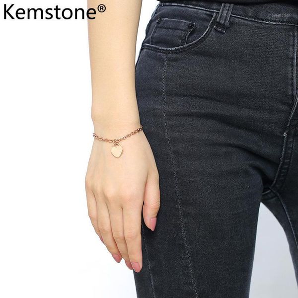 

kemstone trendy 20cm stainless steel heart rose gold silver plated charms bracelets jewelry for ladies1, Golden;silver