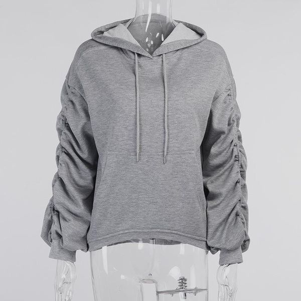 

women's hoodies & sweatshirts women fleece hoodie ladies pure color loose sweatshirt ruched sleeve fashion oversized hooded jumper top, Black