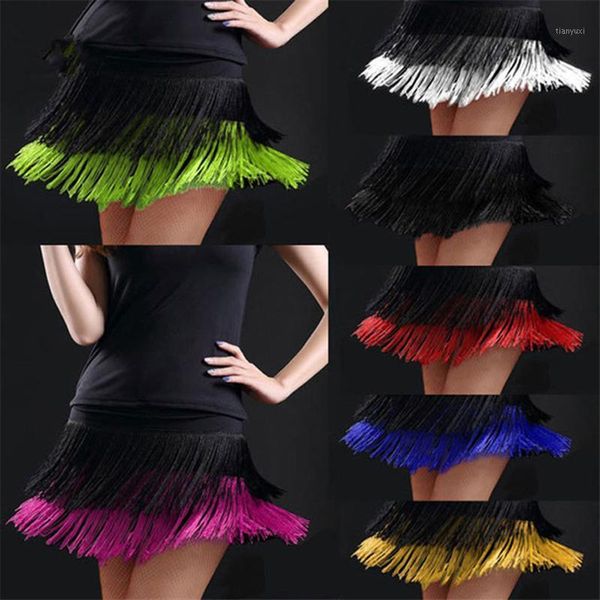 

latin fringe dress double tassel latin dance skirt fringed skirt contains practice dance dress robe latine woman1, Black;red