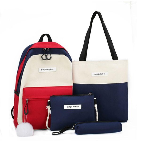 

good new 4pcs/set canvas backpack patchwork daypacks school shoulder bags bookbag pencil case set for students teenages girls