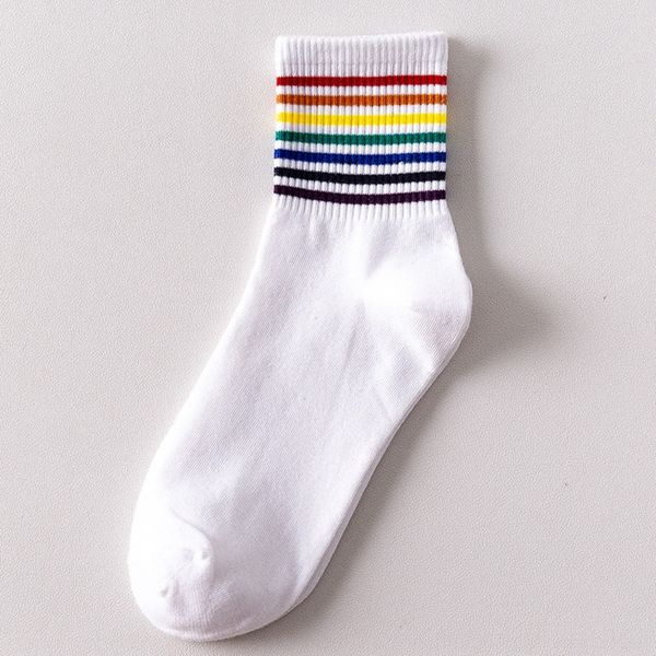 

yysfv japanese and korean sports trendy 3p medium rainbow leisurestyle mid-leg breathable sweat-absorbing women's medium socks style so, Black