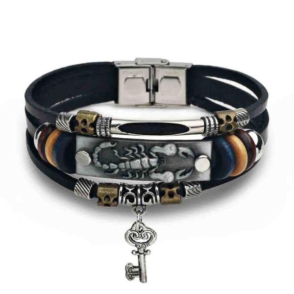 

retro multi-layer scorpion leather bracelet men's simple personality black bracelet trendy men's wrist jewelry gift wholesale, Golden;silver