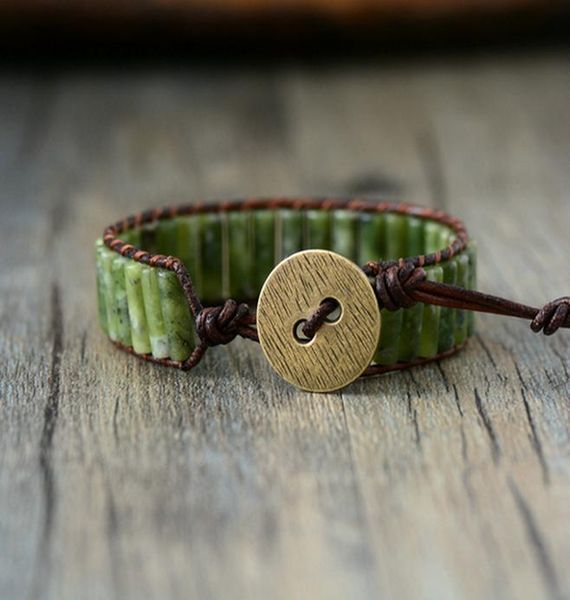 

vintage tube форма натуральный камень single кожа wrap браслет полудрагоценные jlligl камень из бисера браслет-манжета женщины boho браслет, Golden;silver