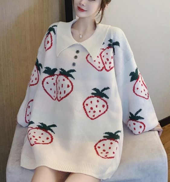 

4amml клубничного pulloverstrawberry воротник большого размера свободного свитер пуловер ленивого ветер осень зима поло женщины 2020 новая м, White;black