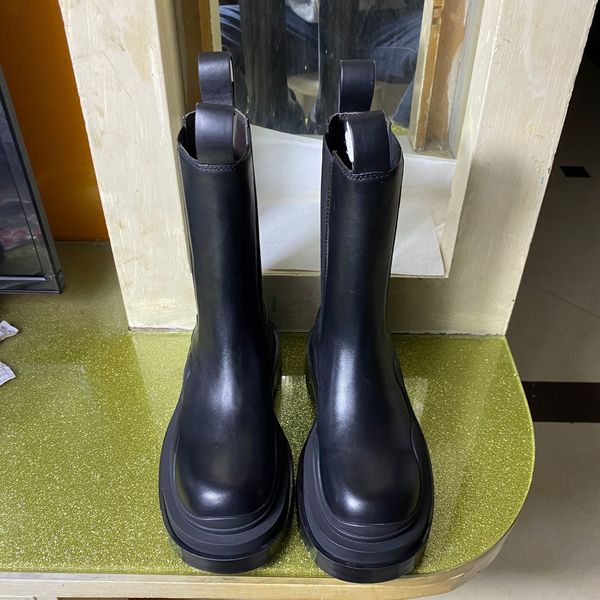 

new black leather ankle chelsea boots platform slip-on round flat booties chunky boot luxury designer high shoes for women thick heeled knig