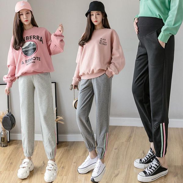 

1910# maternity pants spring autumn adjustable elastic waist belly support pants maternity trousers, White