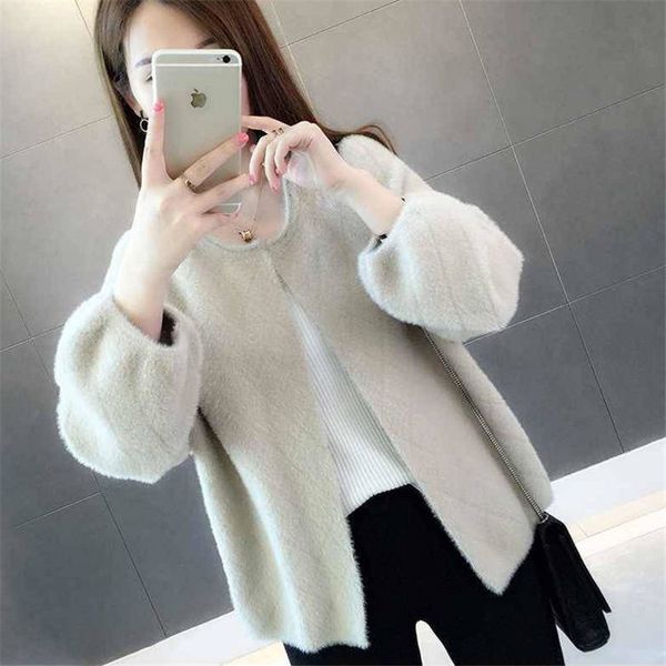 

women's sweater imitation mink fur short coat autumn and winter new loose fashion short knit cardigan shirt 201209, Black
