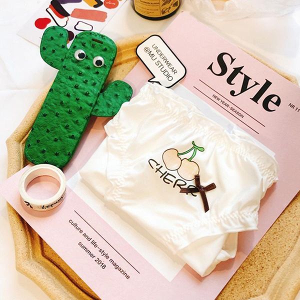 

lingerie underwear sweet cute cotton cherry strawberry printed girl's comfortable mid-waist briefs cotto sweet girl panties1, Black;pink