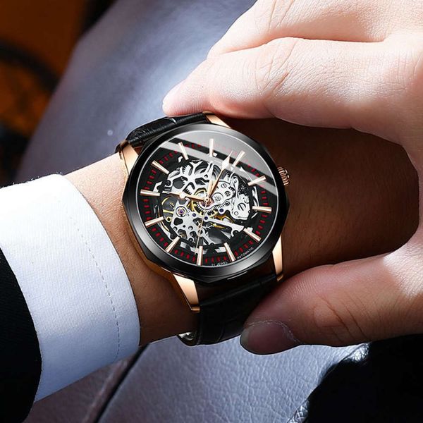 

mechanical lang new swiss automatic hollow ai watch fashion business waterproof men's mechanical watch, Slivery;brown