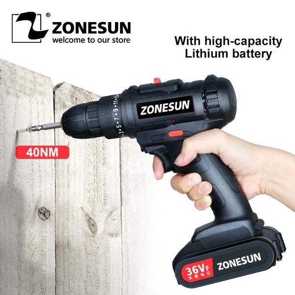 

zonesun 36v electric screwdriver lithium battery rechargeable parafusadeira furadeira multi-function cordless drill power tools