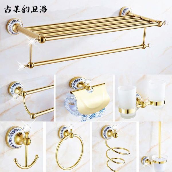 

золото медь ванна оборудование вешалка набор пакетов бронзовый дрель ceramic base полотенец бар бумаги держатель аксессуары для ванной комна