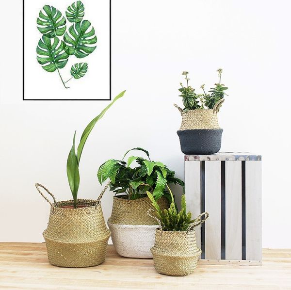 

wholesale 8pcs/lot woven seagrass basket woven seagrass tote belly basket for storage laundry/ picnic/plant pot cover & beach bag