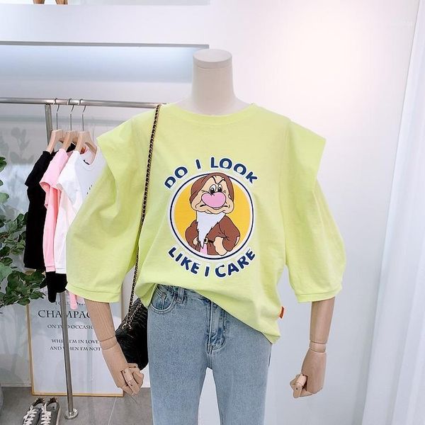 

kawaii cartoon tee women 2020 spring summer cosy cotton pullover female loose ruffled streetwear tshirt yellow1, White