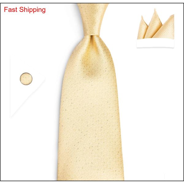 

hi-tie new ties gold solid tie pocket square cufflinks 100% silk handmade 150cm necktie wedding busin qyltar nana_shop, Black;blue