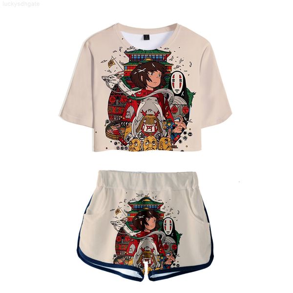 

anime studio ghibli spirited away no face japan man 3d print tracksuit women two piece set and shorts halloween cost, Gray