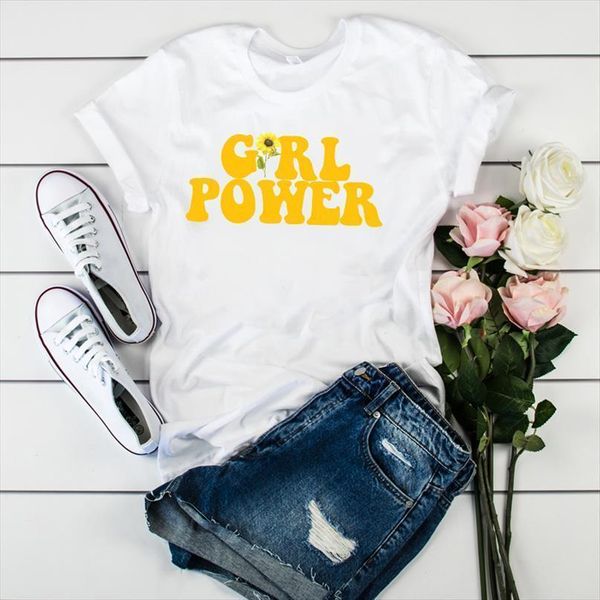 

women lady t shirt girl power feminist simple letter printed tshirt ladies tee shirt women female clothes graphic t-shirt, White
