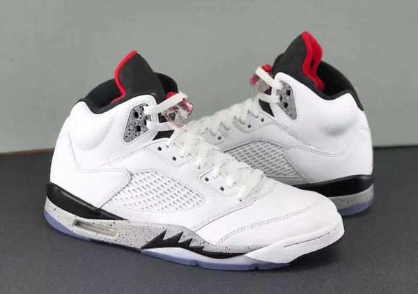 

new arrival men 5 white cement athletic shoes 136027-104 5s fashion mens sport training sneakers with box, Black