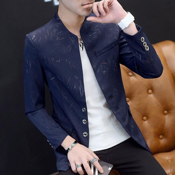 

autumn men's stamping suit o-neck long sleeve single breasted pocket decor large size m-4xl male coat, Black;white