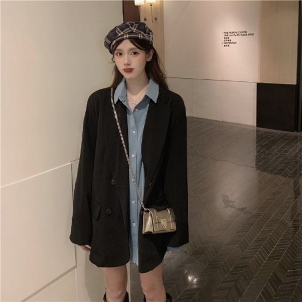 

silhouette suit women's drooping mid length korean 2020 new autumn loose net red coat coat casual suit jcfsq, Gray