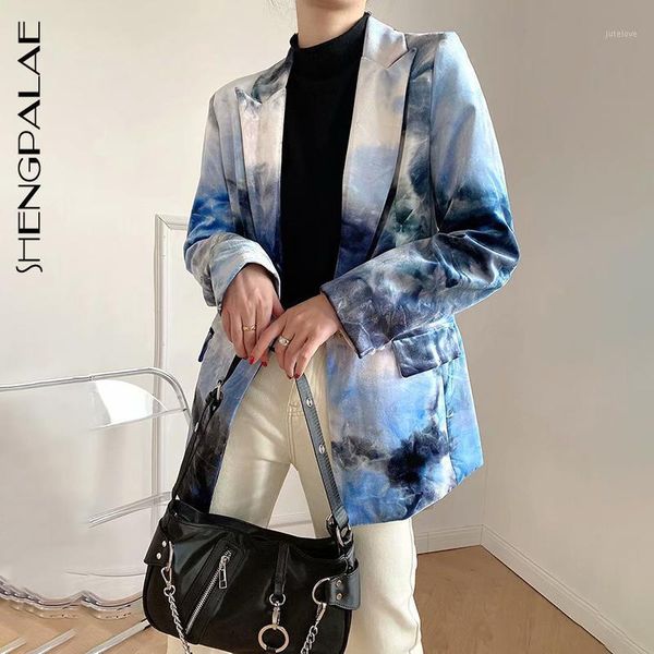 

shengpalae tie dye blazer women's 2021 spring new lapel single button loose long sleeve fashion female suit coat trendy 5a8321, White;black