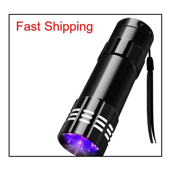 

portable 9 led mini led flashlights mini aluminum uv ultra violet led black flashlight blacklight torch hand purple light lamp bcrnr
