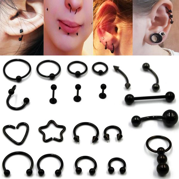 

bog-16g surgical steel horseshoe circular bead closer ring tongue barbell earring belly navel ring set body piercing jewelry q bbybeu, Silver