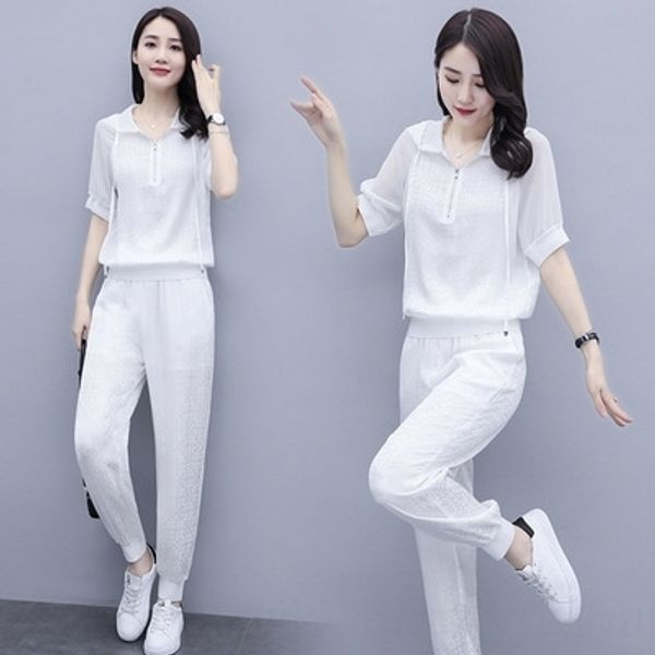 

olpbo korean version of thin thin two 2020 suit tight pants tight pants summer piece fashion age reduction new leggings casual suit for wome, Gray