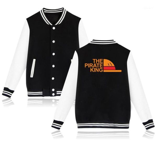 

men's hoodies & sweatshirts winter jacket men anime one piece hoodie japanese streetwear the pirate king luffy college baseball uniform, Black