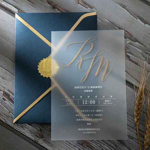 

elegant acrylic wedding invitation cards with burgundy blue envelopes for bridal shower wedding invitations, customizable 50pcs