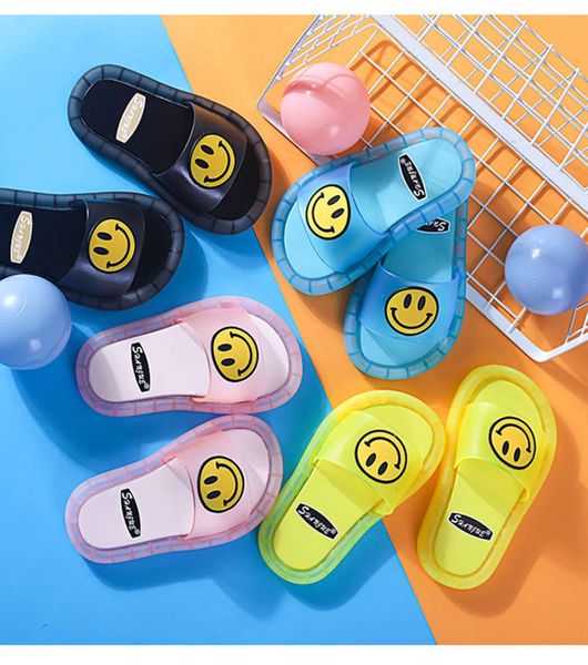 

leisure hollyshaw new fashion summer boys and girls luminous cartoon smile flat bottom children's one word sandals, Black;red