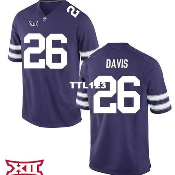 

men kansas state wildcats adam davis #26 real full embroidery college jersey size s-4xl or custom any name or number jersey, Black
