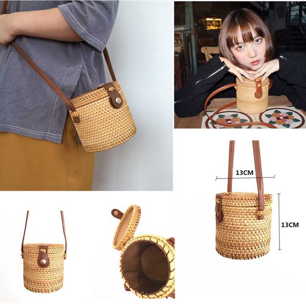 

handmade rattan bags for womem 2020 bali island ladies beach shoulder bags summer crossbody barrel-shaped straw bag