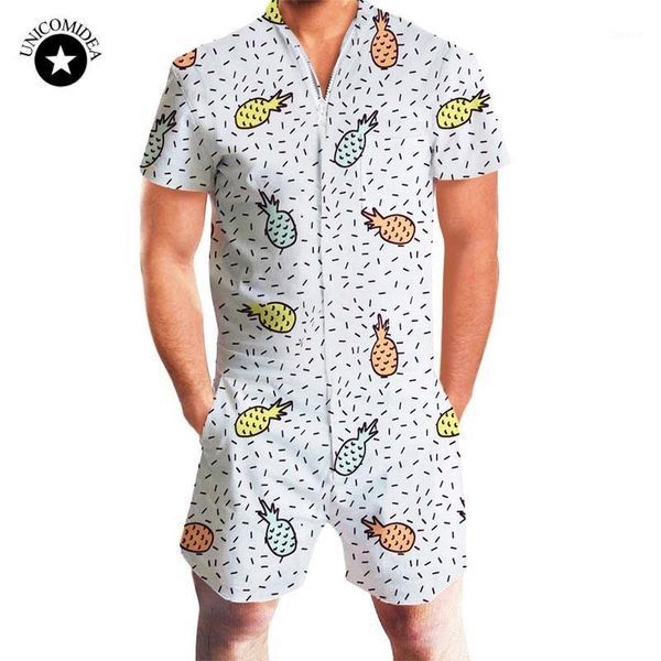 

men 3d printed short sleeve rompers one piece jumpsuit zip pants romper playsuit bodysuits casual shorts shirts slim fit overall1, Gray