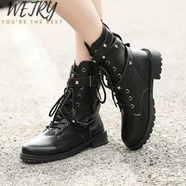 

motorcycle boots women's leather ankle boots 2021 gothic autumn buckle boot low heel short boot cowboy shoes, Black