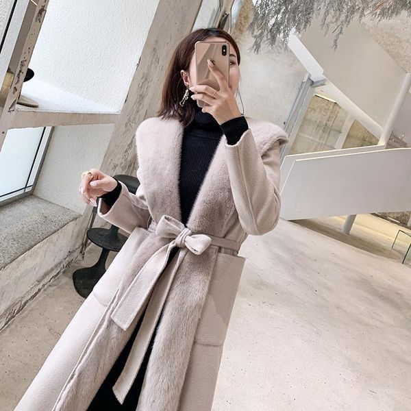 

aorice women winter warm wool blends coat jacket with real fur lining genuine hood female overcoats zy9041, Black