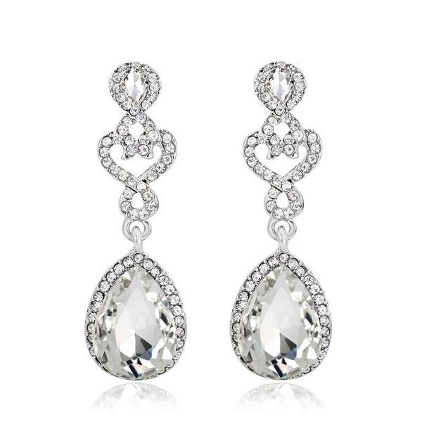 

dangle & chandelier 2021 europe america pretty exquisite elegant crystal heart drop earrings for women girl fashion jewelry accessories, Silver