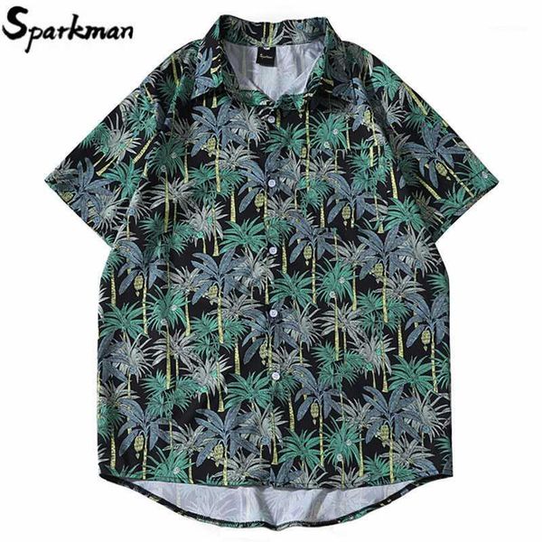 

men hawaiian shirt leaf print 2020 hip hop shirt streetwear harajuku beach hiphop short sleeve summer aloha shirts1, White;black