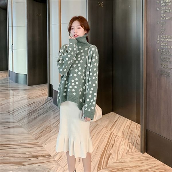 

spring female autumn turtleneck high dot printing blouses long sleeve ladys knit v4tq, White;black