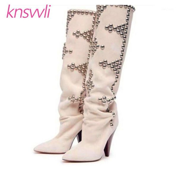 

runway spike high heels over the knee boots women rivets western long boots woman party shoes pointed toe thigh high1, Black