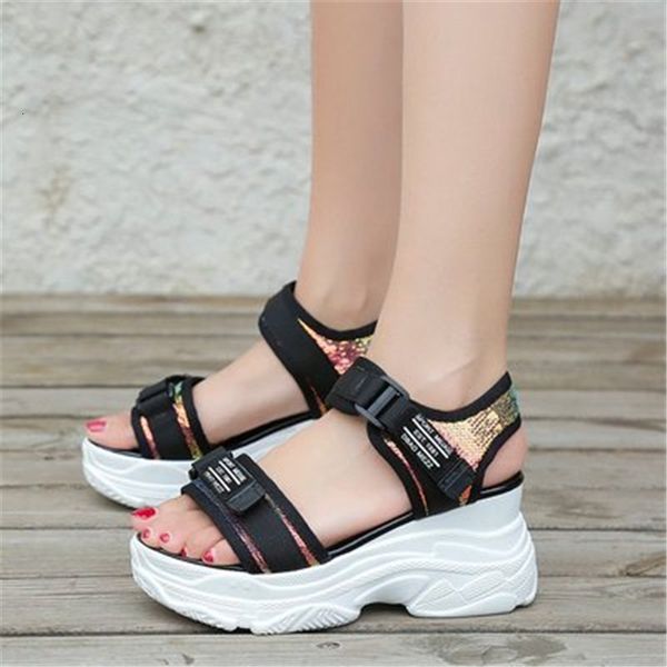

new summer 2021 sandals with high heels, women's shoes, hook sequins, mujer loop zapatos, black white woman sandals. v117
