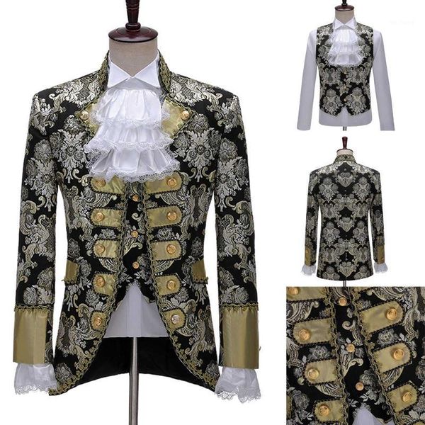 

2020 new men's vintage court clothing mens european gothic style court costumes uniforms performances coat cosplay suits1, Tan;black
