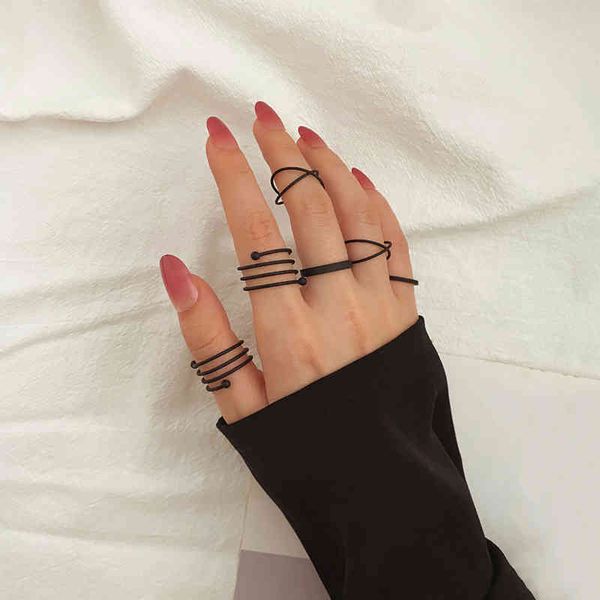 

ifmia 6pcs/set punk finger ring minimalist smooth gold/black geometric metal rings for women girls party jewelry bijoux femme, Silver